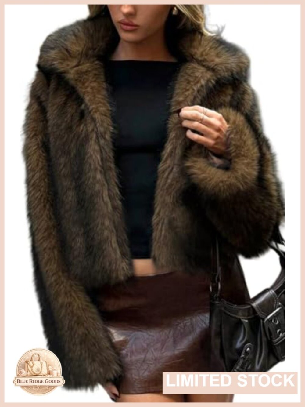 Two-Tone Faux Fur Coat Quilted Lining Lapel Collar Fluffy Jacket